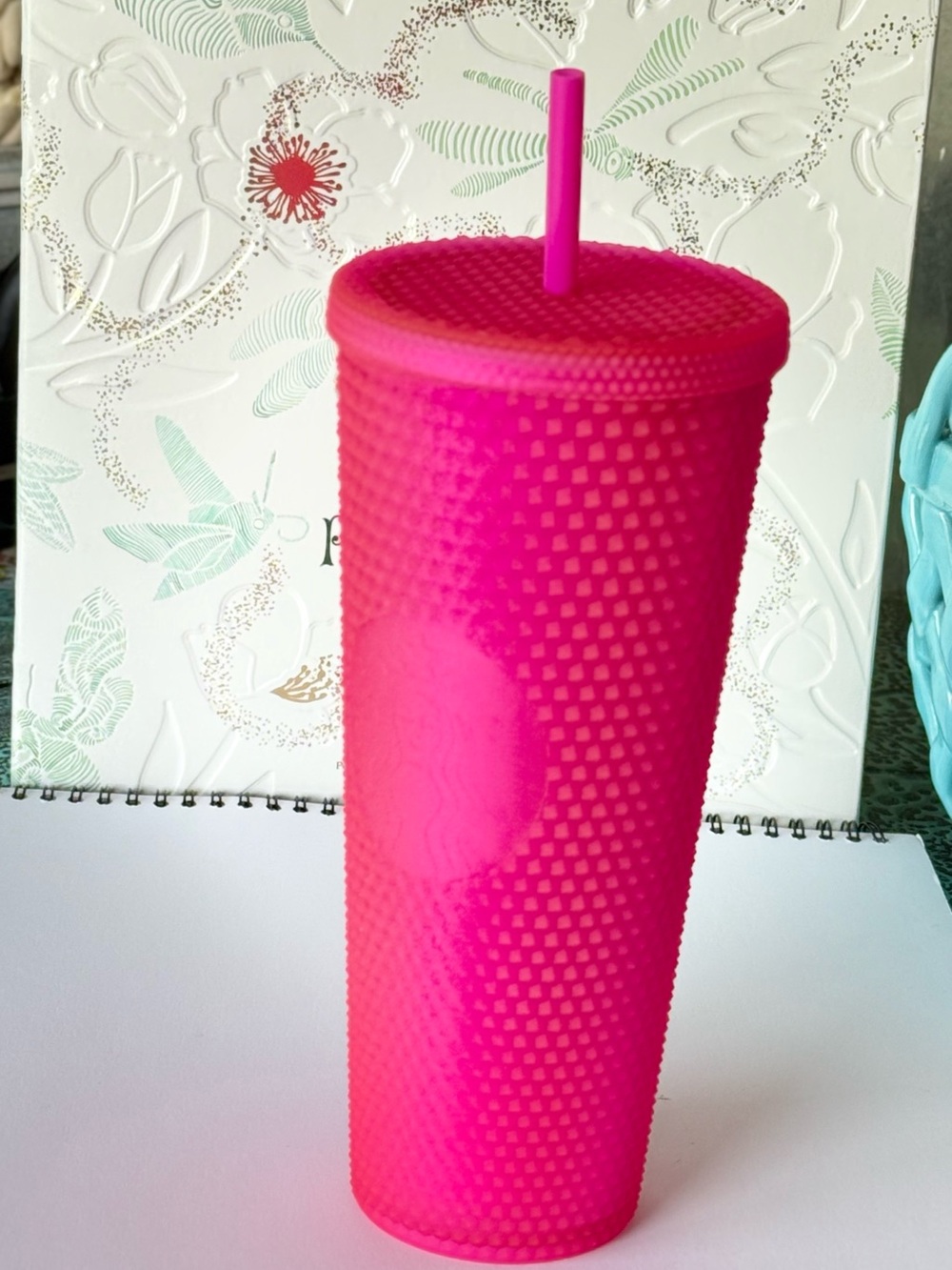 STARBUCKS Hot Pink Studded Tumbler with Straw BNWT